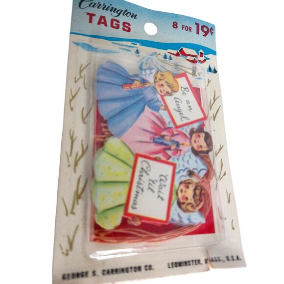 Vintage Carrington Die Cut Angel Christmas Tags Set of 8 New - Picture 1 of 5